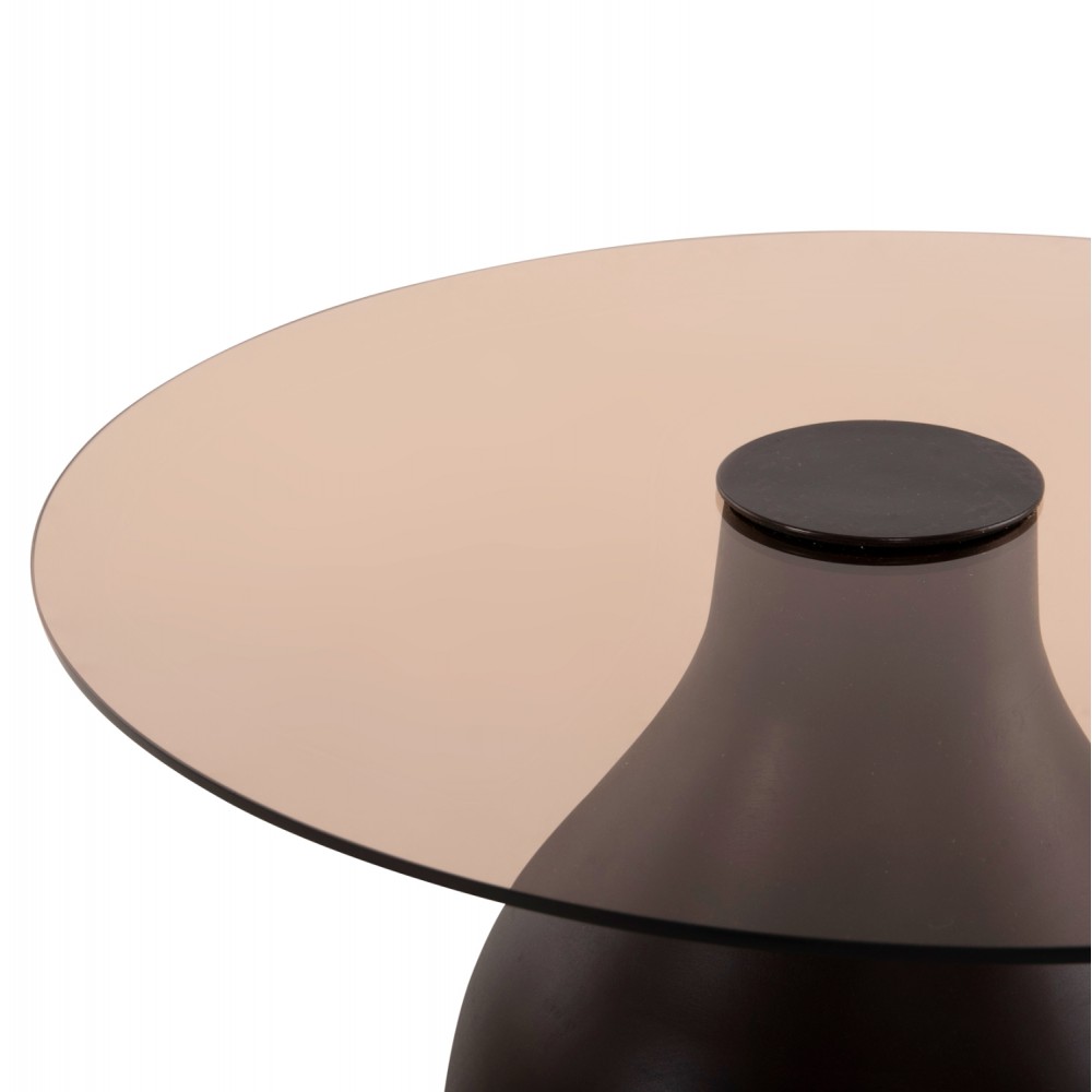 Τραπέζια βοηθητικά "CHANG" από ξύλο/γυαλί σε χρώμα καφέ Φ55x49,5