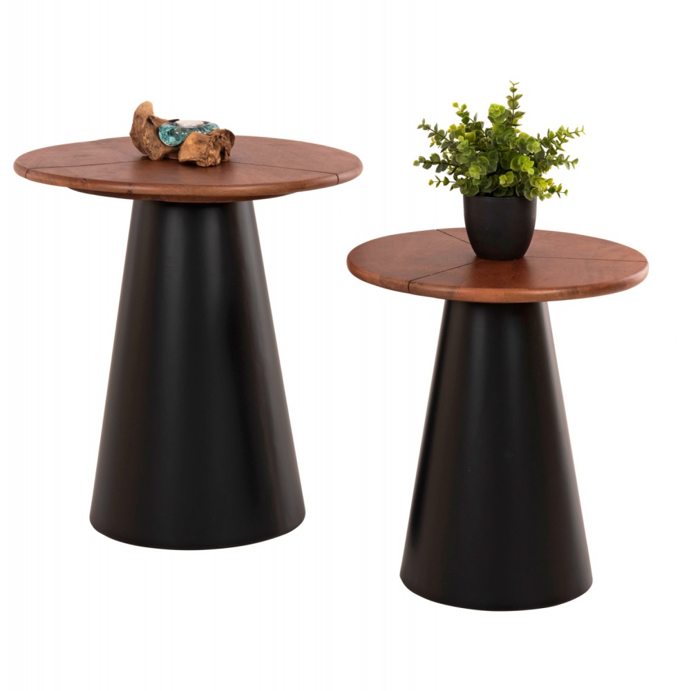 Τραπέζια βοηθητικά "SUNNI" από μέταλλο/ξύλο σε χρώμα μαύρο/καρυδί  Φ48,5x53,5