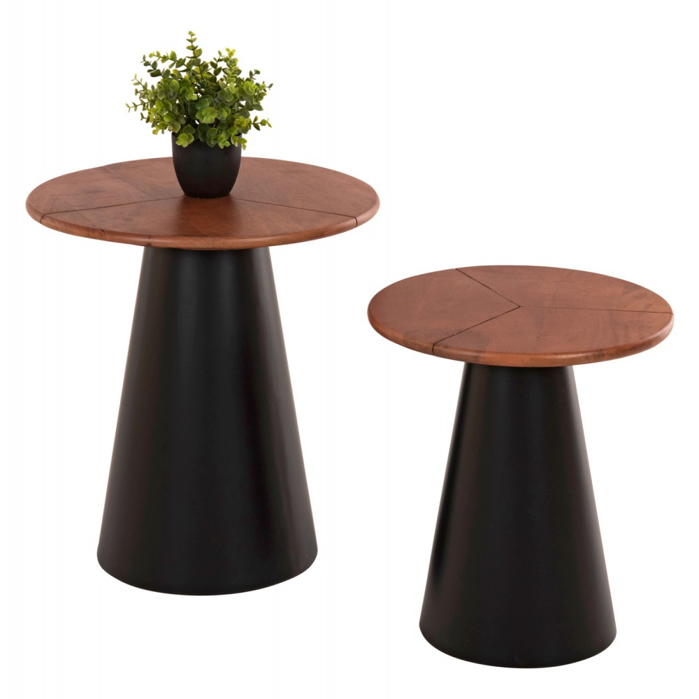 Τραπέζια βοηθητικά "SUNNI" από μέταλλο/ξύλο σε χρώμα μαύρο/καρυδί  Φ48,5x53,5