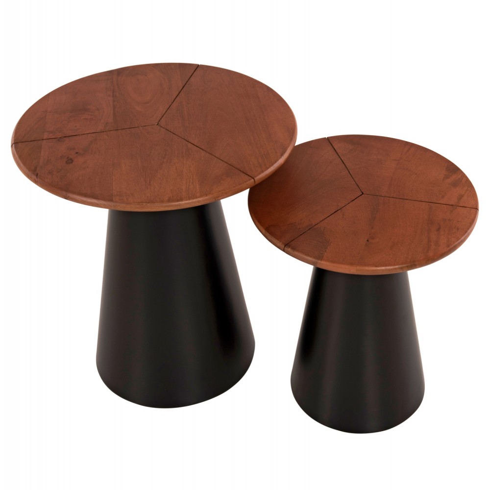 Τραπέζια βοηθητικά "SUNNI" από μέταλλο/ξύλο σε χρώμα μαύρο/καρυδί  Φ48,5x53,5