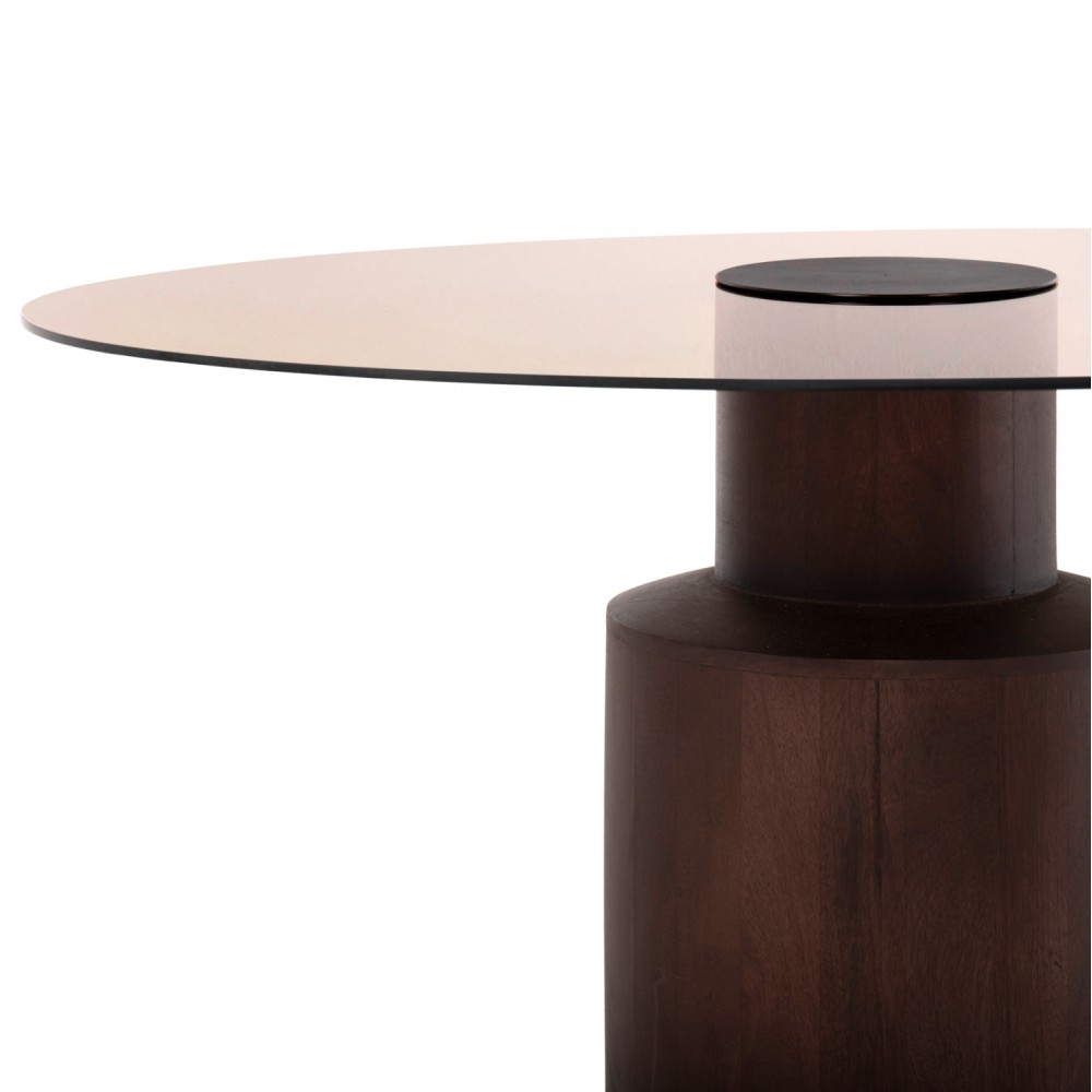 Τραπέζι σαλονιού "SUNNET" από γυαλί/ξύλο σε χρώμα καφέ Φ80x41