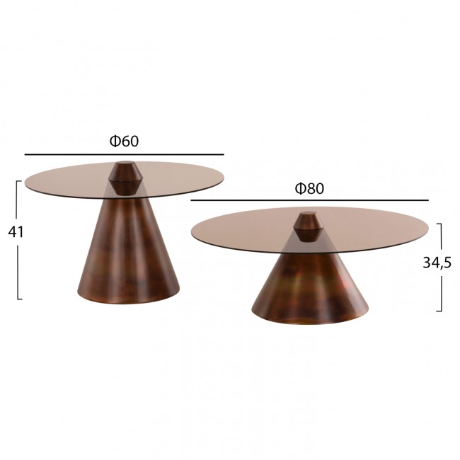 Τραπέζια σαλονιού "REBEN" από μέταλλο σε χρώμα μπρονζέ Φ80x34,5