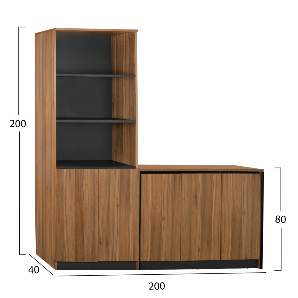 Σετ επαγγελματικής βιβλιοθήκης "SUPREME" σε χρώμα γκρι και honey oak 200x40x200