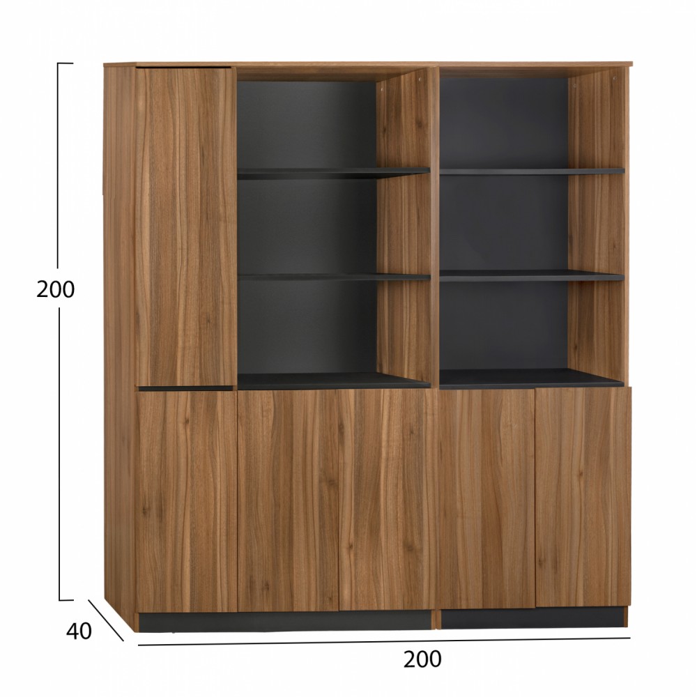 Σετ επαγγελματικής βιβλιοθήκης "SUPREME" σε χρώμα γκρι και honey oak 200x40x200