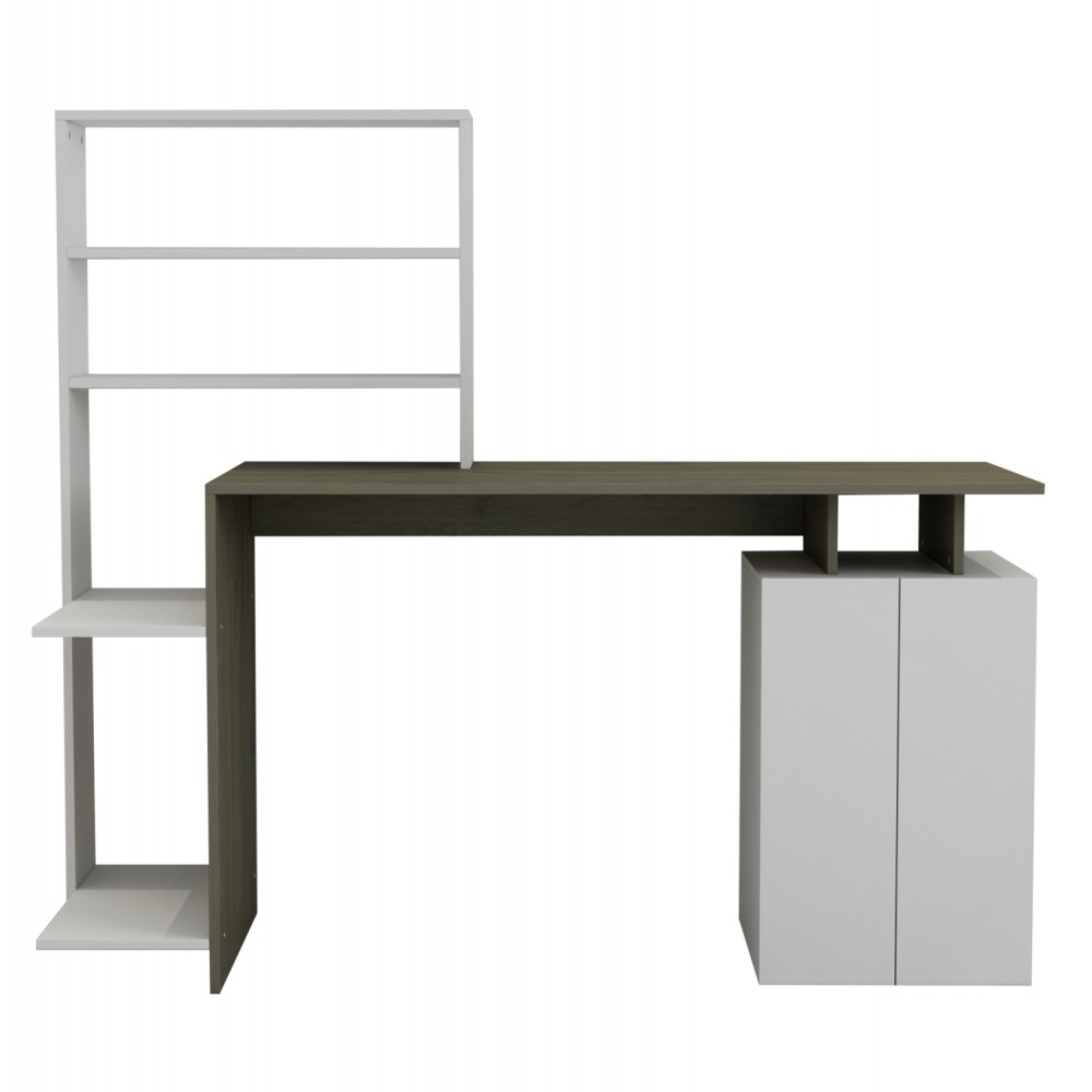 Γραφείο με βιβλιοθήκη "ROCHELL" σε χρώμα olive grey/λευκό 146,3x55x128,8
