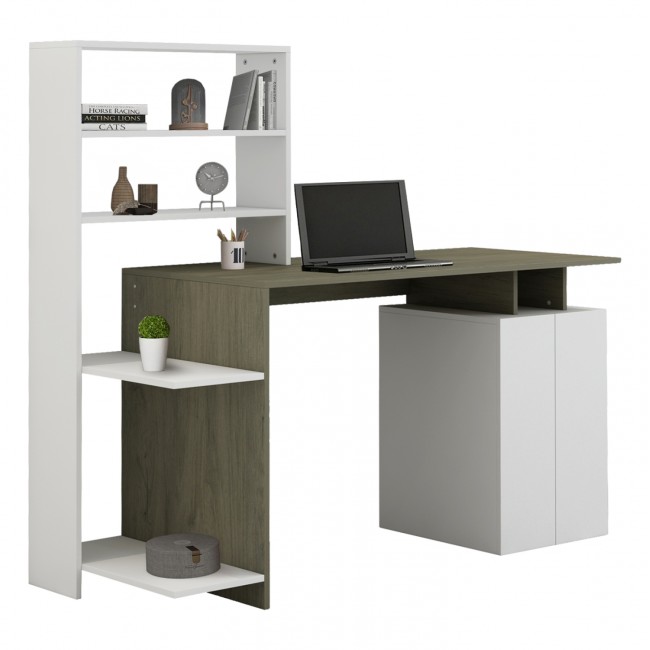 Γραφείο με βιβλιοθήκη "ROCHELL" σε χρώμα olive grey/λευκό 146,3x55x128,8