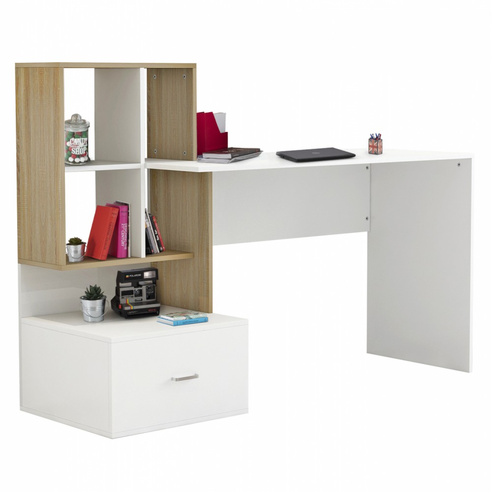 Γραφείο με βιβλιοθήκη σε χρώμα λευκό/sonama 149x48x105