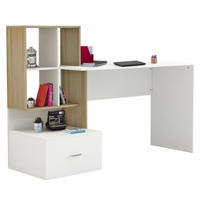 Γραφείο με βιβλιοθήκη σε χρώμα λευκό/sonama 149x48x105
