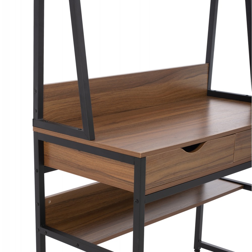 Γραφείο με βιβλιοθήκη σε χρώμα καρυδί/μαύρο 100x48x139