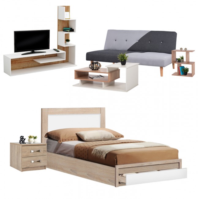 Σετ φοιτητικό πακέτο 6τμχ σε χρώμα sonama/λευκό 119x196x92,5