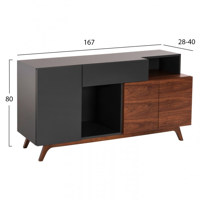 Μπουφές "PREDA" σε καρυδί/γκρί χρώμα 167x28-40x80