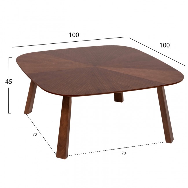 Τραπέζι σαλονιού "RINER" από ξύλο σε χρώμα καρυδί 100x100x45