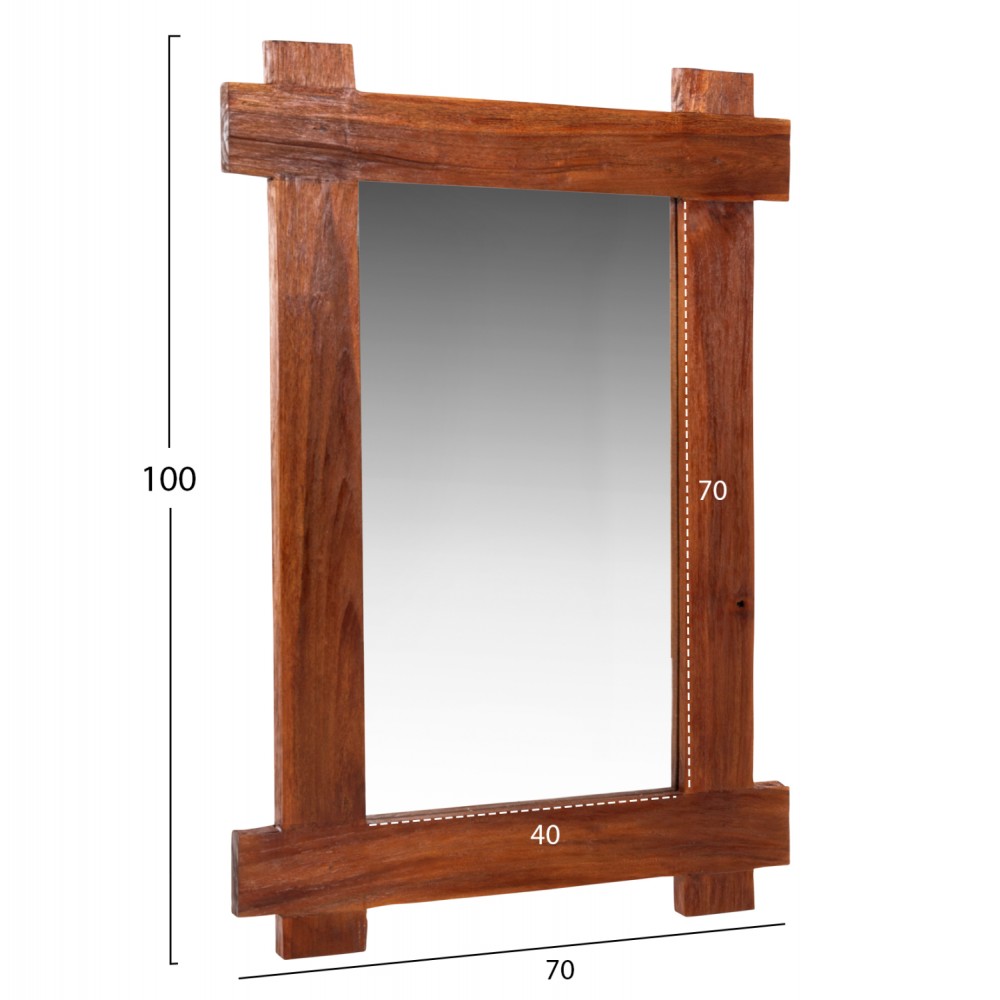 Καθρέπτης τοίχου από ξύλο σε χρώμα φυσικό 70x3x100