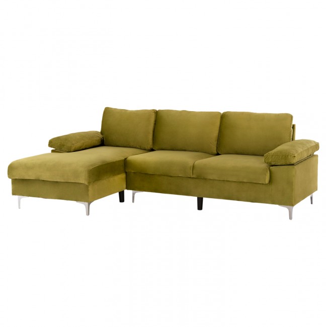 Καναπές με αριστερή γωνία "EMILIA" από ύφασμα βελούδο σε χρώμα λαδί 260x71-134x74-85