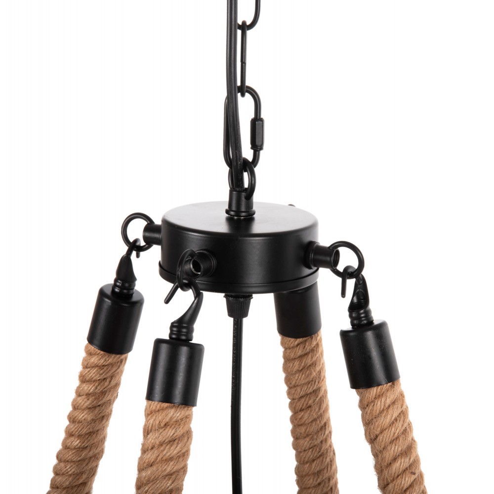 Φωτιστικό οροφής πολύφωτο από μέταλλο/σχοινίσε χρώμα μαύρο/φυσικό Φ66x131