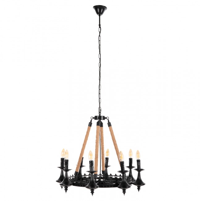 Φωτιστικό οροφής πολύφωτο από μέταλλο/σχοινίσε χρώμα μαύρο/φυσικό Φ66x131