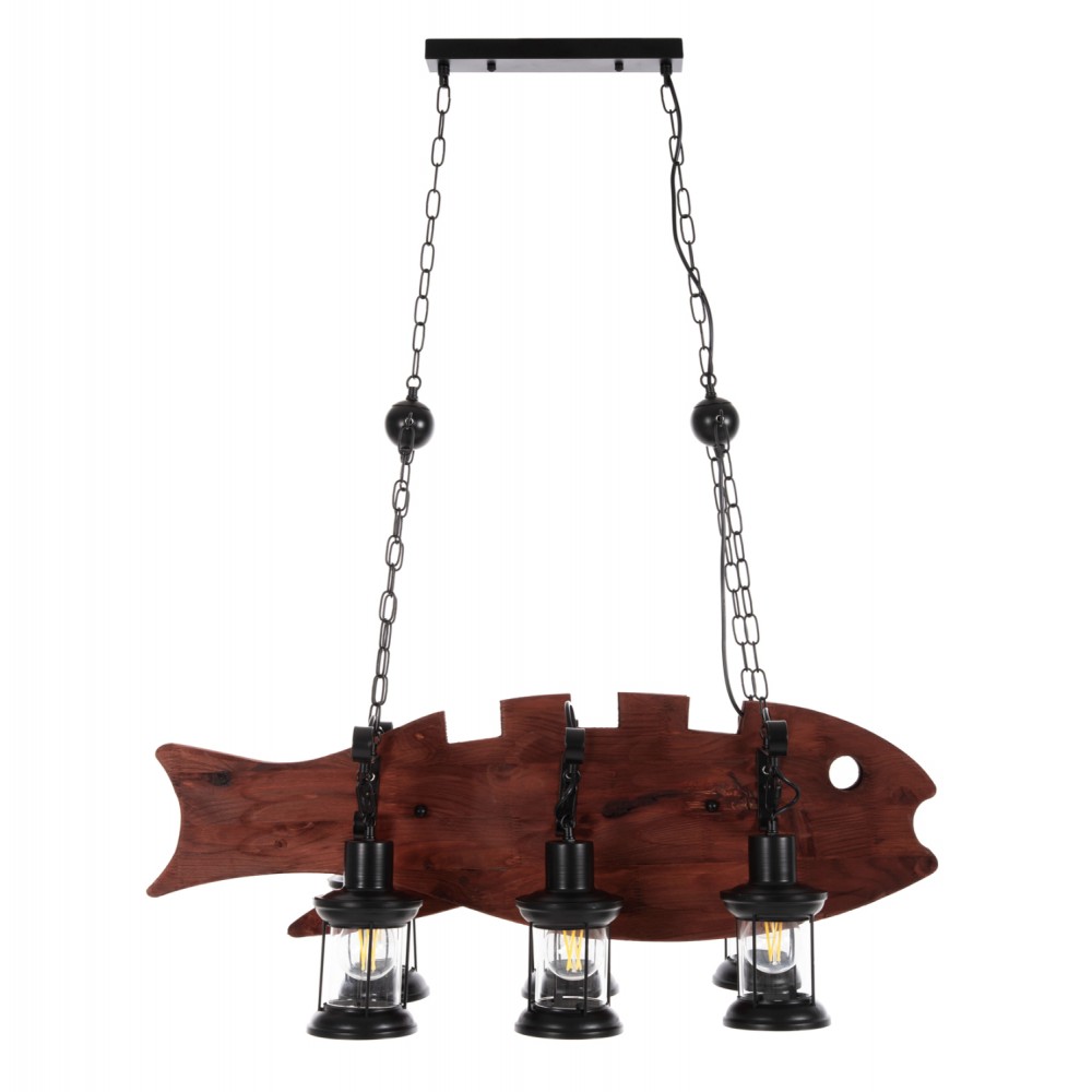 Φωτιστικό οροφής πολύφωτο από μέταλλο/ξύλο σε χρώμα μαύρο/καρυδί 95x35x116