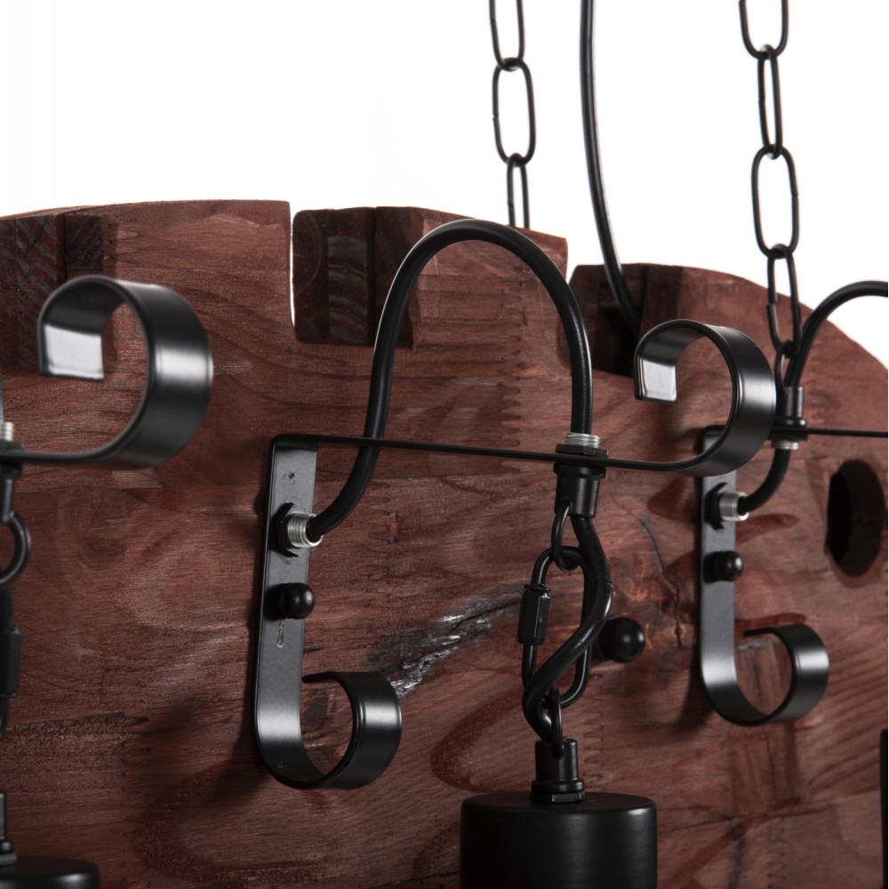 Φωτιστικό οροφής πολύφωτο από μέταλλο/ξύλο σε χρώμα μαύρο/καρυδί 95x35x116