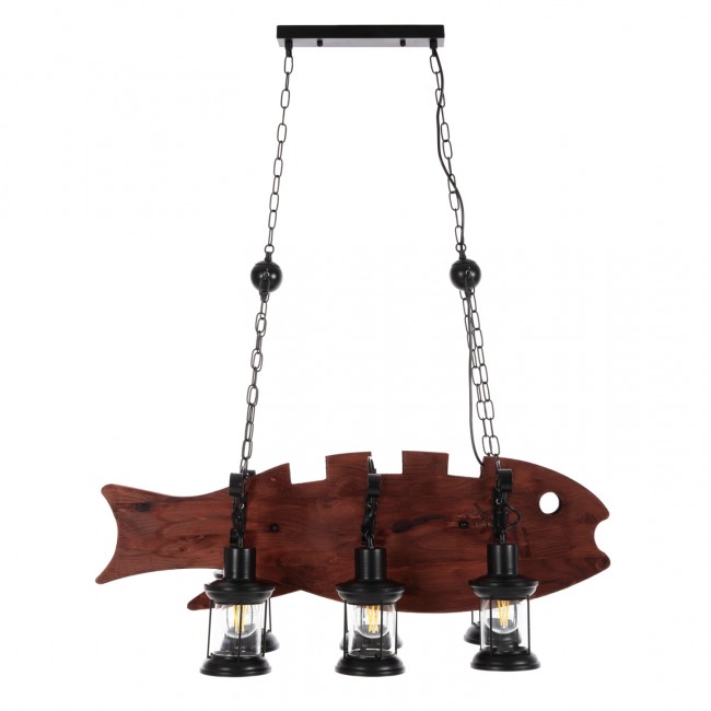 Φωτιστικό οροφής πολύφωτο από μέταλλο/ξύλο σε χρώμα μαύρο/καρυδί 95x35x116