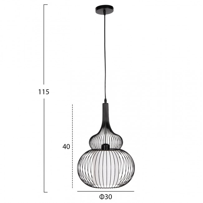 Φωτιστικό οροφής μονόφωτο από μέταλλο/ύφασμα σε χρώμα μαύρο/λευκό Φ30x115