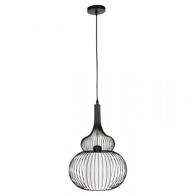 Φωτιστικό οροφής μονόφωτο από μέταλλο/ύφασμα σε χρώμα μαύρο/λευκό Φ30x115