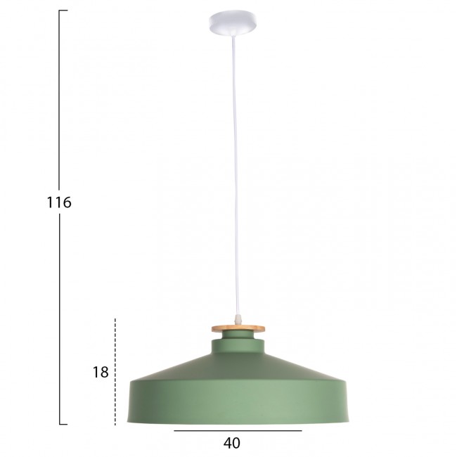 Φωτιστικό οροφής μονόφωτο από μέταλλο σε χρώμα πράσινο Φ40x116