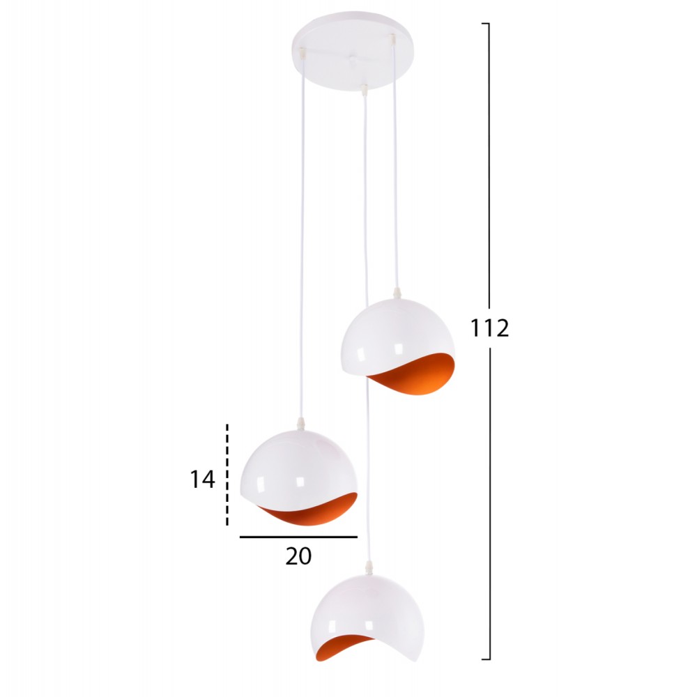 Φωτιστικό οροφής πολύφωτο από μέταλλο σε χρώμα λευκό/πορτοκαλί Φ20x112