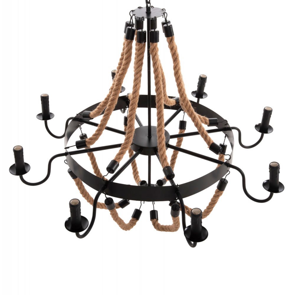 Φωτιστικό οροφής πολύφωτο από μέταλλο/σχοινί σε χρώμα μαύρο/φυσικό 84x84x121