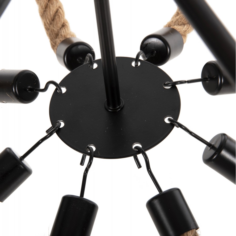 Φωτιστικό οροφής πολύφωτο από μέταλλο/σχοινί σε χρώμα μαύρο/φυσικό 84x84x121