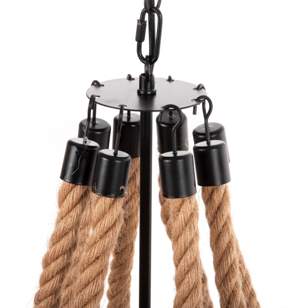 Φωτιστικό οροφής πολύφωτο από μέταλλο/σχοινί σε χρώμα μαύρο/φυσικό 84x84x121