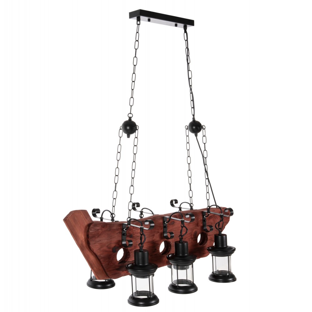 Φωτιστικό οροφής πολύφωτο από μέταλλο/ξύλο/γυαλί σε χρώμα μαύρο/καρυδί 90x38x116