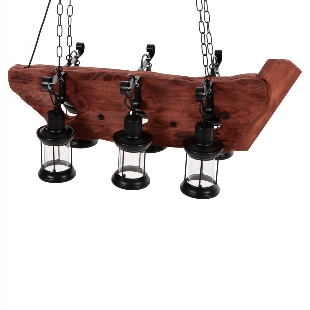 Φωτιστικό οροφής πολύφωτο από μέταλλο/ξύλο/γυαλί σε χρώμα μαύρο/καρυδί 90x38x116