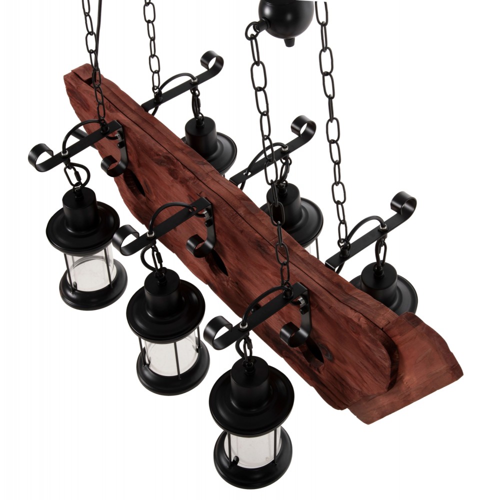 Φωτιστικό οροφής πολύφωτο από μέταλλο/ξύλο/γυαλί σε χρώμα μαύρο/καρυδί 90x38x116