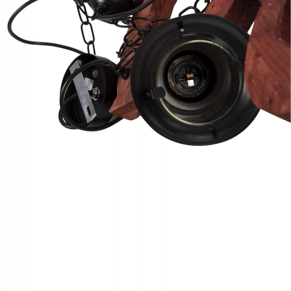 Φωτιστικό οροφής πολύφωτο από μέταλλο/ξύλο/γυαλί σε χρώμα μαύρο/καρυδί 90x38x116