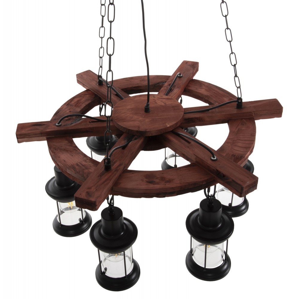 Φωτιστικό οροφής πολύφωτο από μέταλλο/ξύλο/γυαλί σε χρώμα μαύρο/καρυδί 69x69x119