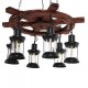 Φωτιστικό οροφής πολύφωτο από μέταλλο/ξύλο/γυαλί σε χρώμα μαύρο/καρυδί 69x69x119