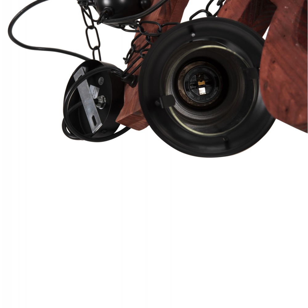 Φωτιστικό οροφής πολύφωτο από μέταλλο/ξύλο/γυαλί σε χρώμα μαύρο/καρυδί 69x69x119