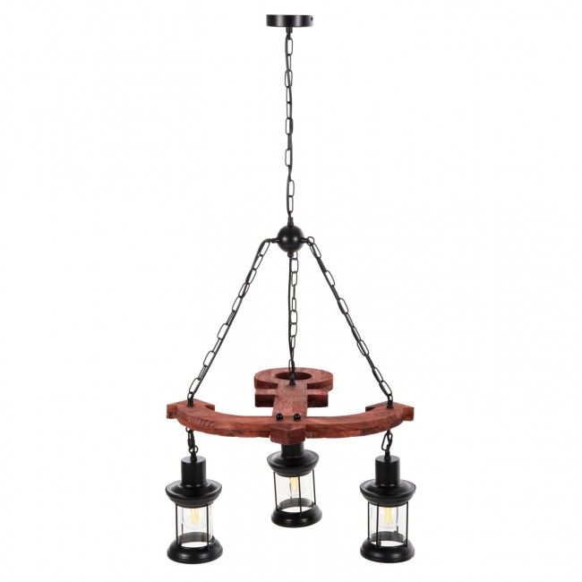 Φωτιστικό οροφής πολύφωτο από μέταλλο/ξύλο/γυαλί σε χρώμα μαύρο/καρυδί 56x51,5x115