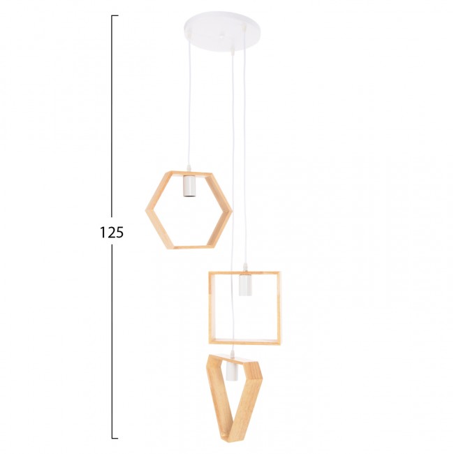 Φωτιστικό οροφής πολύφωτο από μέταλλο/ξύλο σε χρώμα λευκό/φυσικό 26x5x22,5