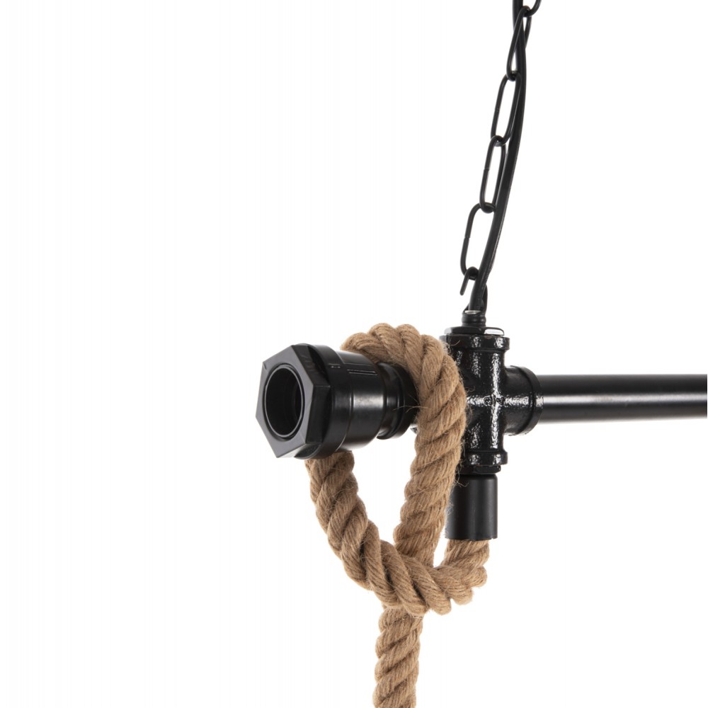 Φωτιστικό οροφής πολύφωτο από μέταλλο/σχοινί σε χρώμα μαύρο/φυσικό 80x14,5x137