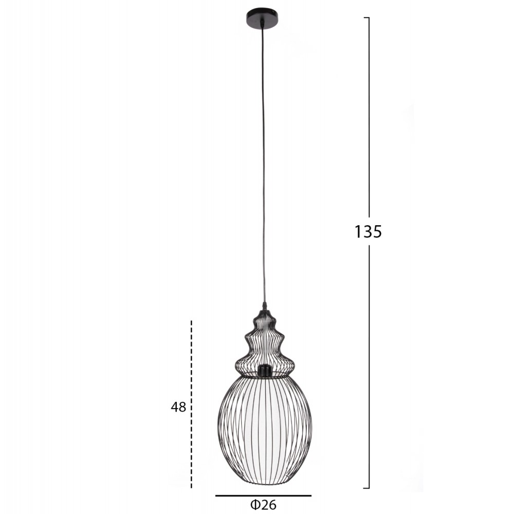 Φωτιστικό οροφής μονόφωτο από μέταλλο σε χρώμα μαύρο 26x26x125