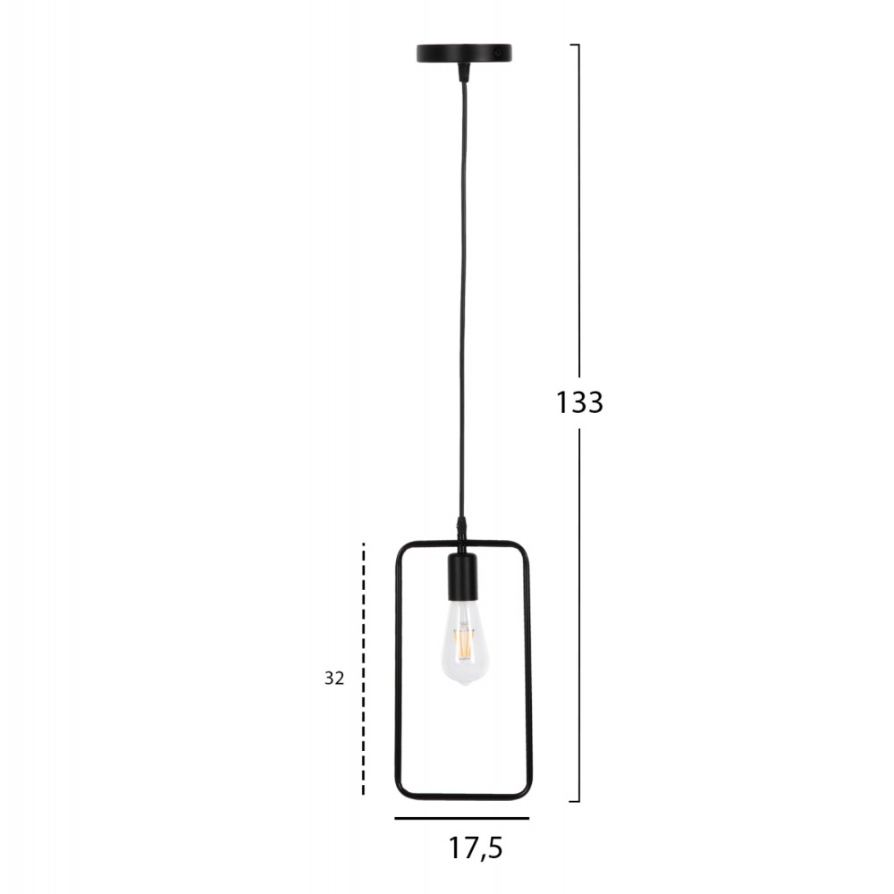 Φωτιστικό οροφής μονόφωτο από μέταλλο σε χρώμα μαύρο 17,5x133