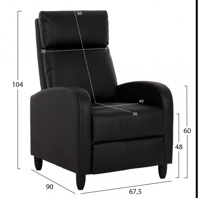 Πολυθρόνα "RELAX HIBER" από PU σε χρώμα μαύρο 67,5x90x104