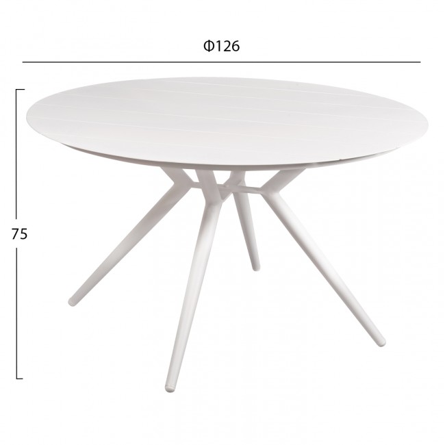 Τραπέζι "HIGER" από αλουμίνιο σε χρώμα λευκό Φ126Χ75