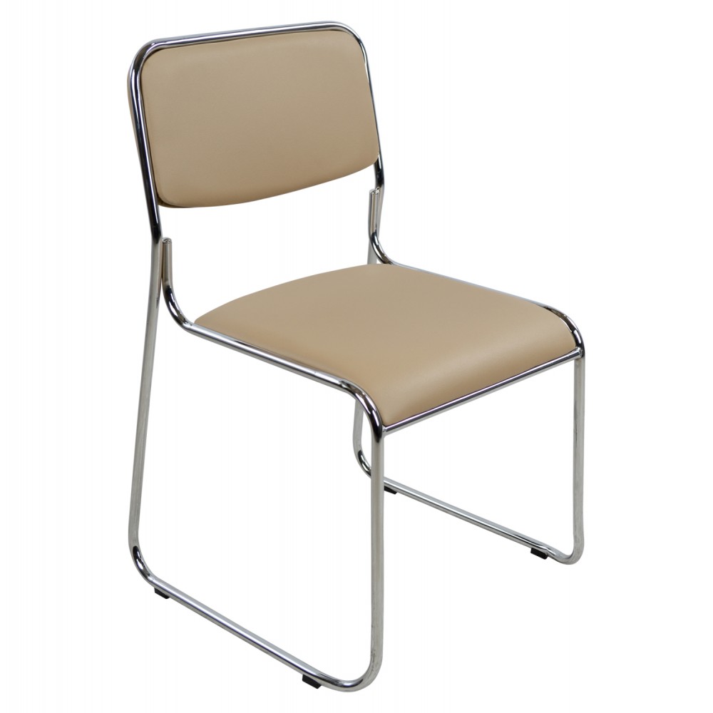 Καρέκλα επισκέπτη "MABEL" από μέταλλο/PU σε χρώμα χρωμίου/μόκα 47x48x78