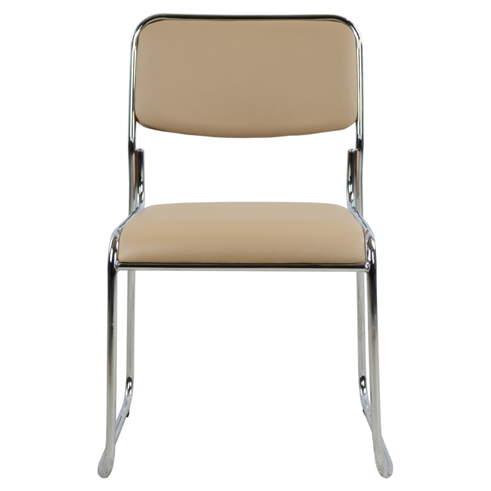 Καρέκλα επισκέπτη "MABEL" από μέταλλο/PU σε χρώμα χρωμίου/μόκα 47x48x78