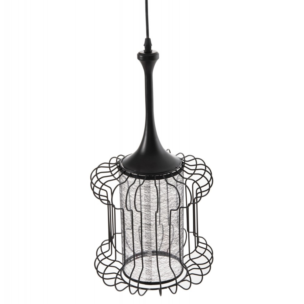 Φωτιστικό οροφής μονόφωτο από μέταλλο/ύφασμα σε χρώμα μαύρο/λευκό Φ24x130