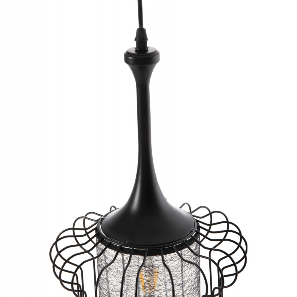 Φωτιστικό οροφής μονόφωτο από μέταλλο/ύφασμα σε χρώμα μαύρο/λευκό Φ24x130