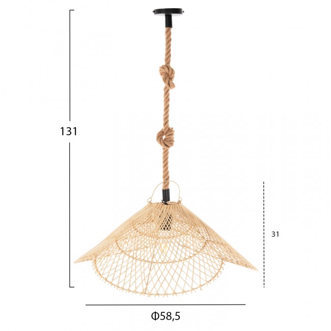 Φωτιστικό οροφής μονόφωτο από σχοινί/ραττάν σε χρώμα φυσικό Φ58,5Χ131
