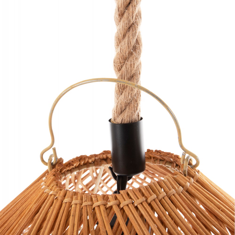 Φωτιστικό οροφής μονόφωτο από σχοινί/ραττάν σε χρώμα φυσικό/μπέζ Φ58,5Χ131